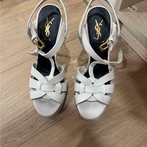 Yves Saint Laurent Cream Leather Strappy Heels